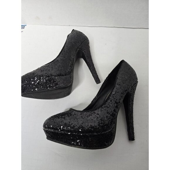 Black Glam Sparkly Glitter Platform Stiletto High Heel Pump Windsor size 7 - Picture 3 of 15